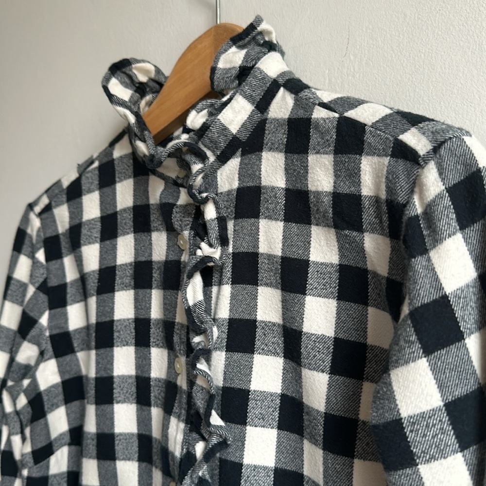 Ralph Lauren brush cotton flannel check shirt with ruffled trim women’s medium - Picture 2 of 9